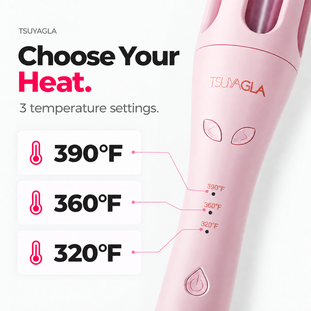 Temperaturas de 390°F, 360°F y 320°F