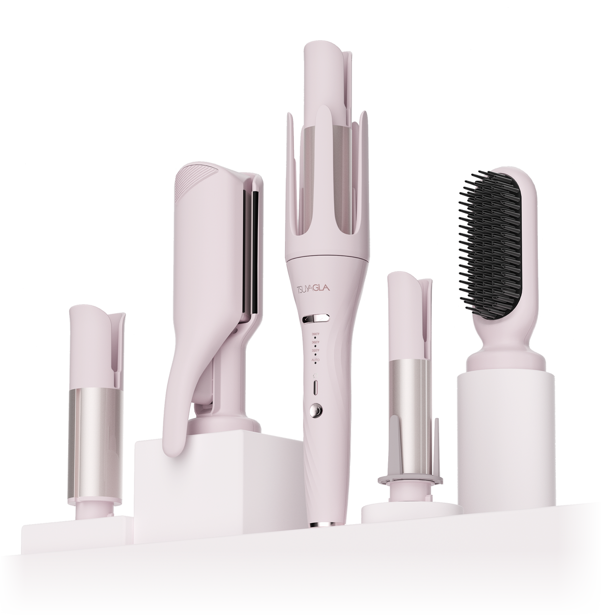 Five original attachments arranged on photographic stands